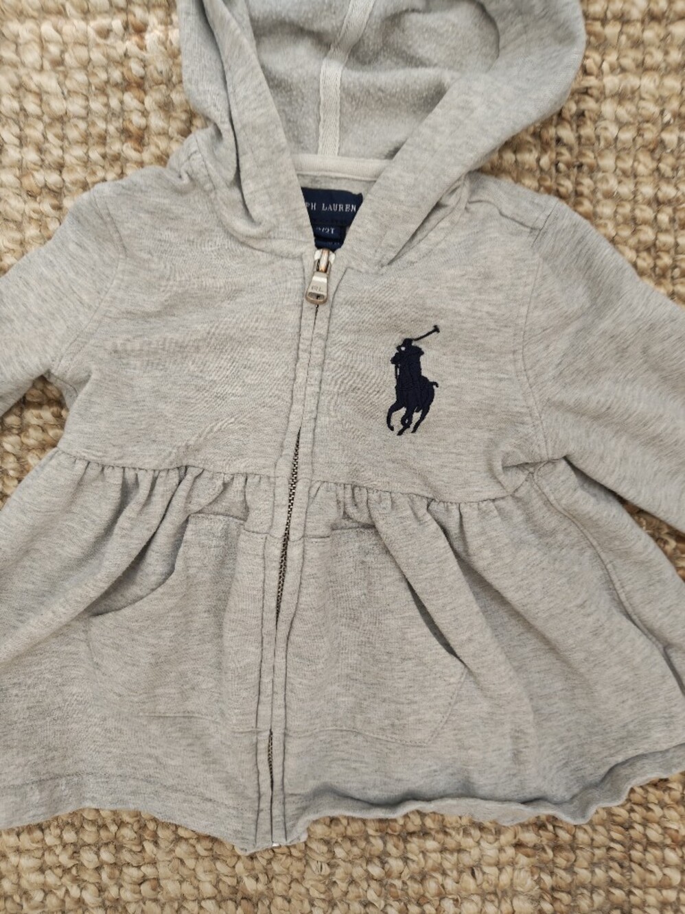 Ralph Lauren Gray Zip Hoodie with Navy Pony Logo
